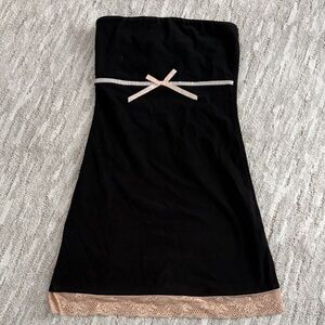 Elegant Black Strapless Dress with Pink Accents